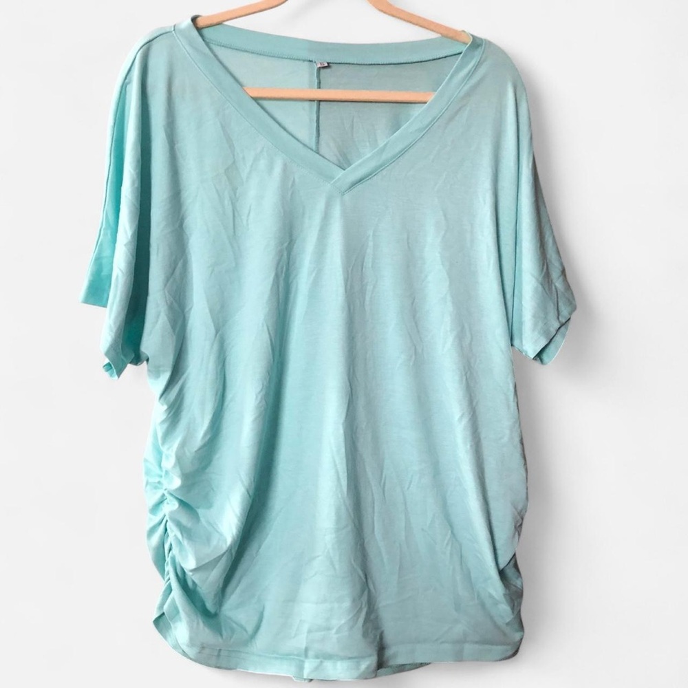 Turquoise blue v neck Lounge t shirt blouse scrunch Side Women’s Size XL